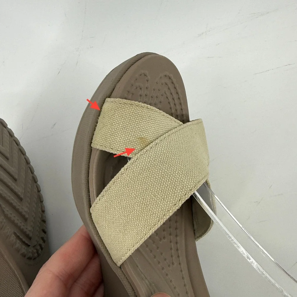 Crocs Leigh II Cross Strap Ankle Wedge Sandal Beige Khaki Women 6 Strappy Vacay